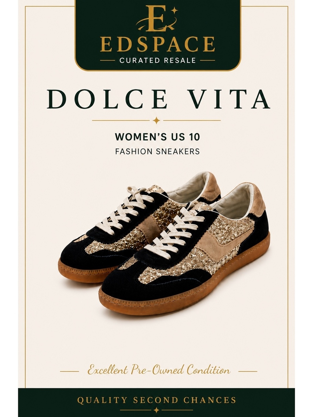 Dolce Vita Women’s Fashion Sneakers Black Gold Glitter Size 10 Gum Sole